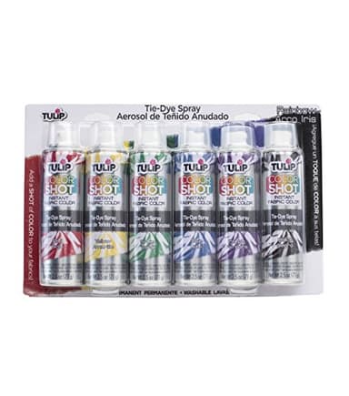 Tulip ColorShot Instant Tie Dye Fabric Spray Paint, Permanent Color Spray-On Fabric Paint Mini-Cans, 2.5 oz Rainbow 6 Pack, Red, Yellow, Green, Blue, Purple, Black