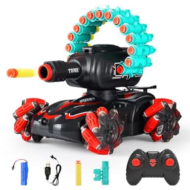 BOKSYUR Rc Car Shoot SoftBullet,Fits for Nerf,Rc Tank that Shoots,Battle ANK with Remote Control Tank that Shoots Foam Darts-Stunts,16Foam Darts- Birthday Presents ForKids 7 8 9 10 11 Year Old（red）