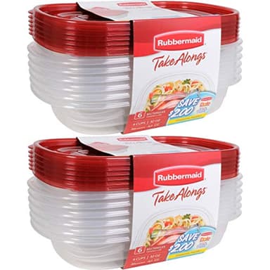 Rubbermaid Take Alongs Food Storage Container, 4-Cup Rectangle, Set of 12, (12 Pack), Red