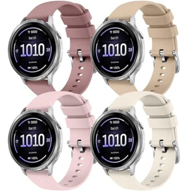 4Pack Silicone Band Compatible with Garmin Venu 4 41mm/Venu 3S / Venu 2S / Garmin Vivoactive 4S /Vivomove 3S, 18mm Soft Replacement Wristband Strap for Garmin Forerunner 255s/265S (4Pack B)
