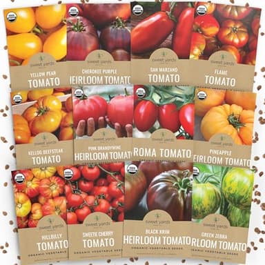 Organic Tomato Seeds Variety Pack - 12 Individual Packs - 2026 Season - Roma, Cherry, Black Krim, Yellow Pear, Pineapple and More! for Indoor & Outdoor Planting (Non-GMO, Certified Organic)