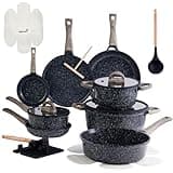 Ceramic Cookware Set 22 Piece Nonstick Pots and Pans Set Non Stick Kitchen Cooking Sets 8"Frying Pans with Lid,Black Granite Non-Toxic Induction Kitchen Cookware w/Glass Lids PFOS/PFOA-Free