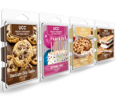 UCC Plant Based Natural Wax Melts, Strong Fragrance, Long Lasting Premium Soy Scented Melts Cubes, Wax Melts Tarts, Colored Wax Melt - 4 Pack