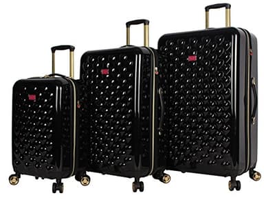 Betsey Johnson Luggage Hardside 3 Piece Set Suitcase With Spinner Wheels (20" 26" 30") (One Size, Heart to Heart Black)
