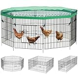 YITAHOME 8 Panel Foldable Chicken Coop with UV-Proof Oxford Cloth, Metal Chicken Tractor Cage Duck Rabbit Cat Crate, Outdoor Walk-in Poultry Cage