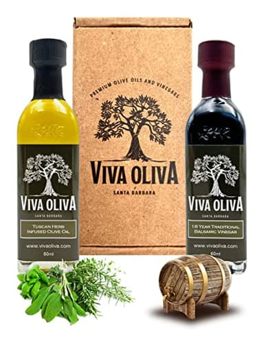 Viva Oliva Two 60ml (2oz) Variety Gift Set - Tuscan Herb Infused Olive Oil & 18 Year Traditional Barrel Aged Balsamic Vinegar - Premium Quality - 100% Natural