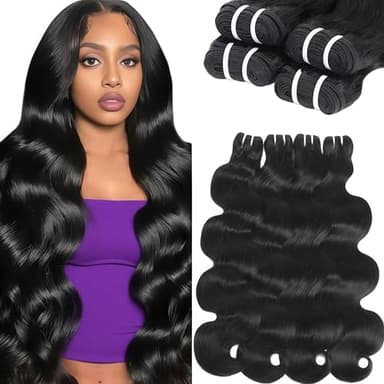 12A Human Hair Bundles Body Wave Bundles Human Hair 14 16 18 20 Inch 4 Bundles Quick Weave Extensions Double Weft 100% Unprocessed Brazilian Raw Virgin Hair Natural Black