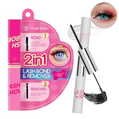 MLEN DIARY Lash Bond and Remover, 2 in 1 Cluster Lash Glue and Lash Glue Remover 24 Hours Long Lasting Super Strong Hold Waterproof Non-Irritating Lash Extensions Adhesive, Fast Removal No Residue