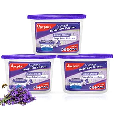 Vacplus Moisture Absorbers - Dehumidifiers for Closet, Efficient Humidity Absorber Boxes Collect Excess Moisture for Bathroom, Kitchen, Study, Lavender Fragrance, 3 Pack