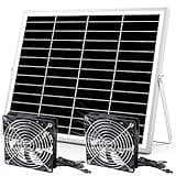 pqins 5 Inch Solar Powered Fan, Solar Exhaust Intake Fan Kit, IPX7 Waterproof Dual Fans with 13Ft On/Off Switch Cable, Cooling Ventilation for Greenhouse, Chicken Coop, Shed, Dog House, Outside