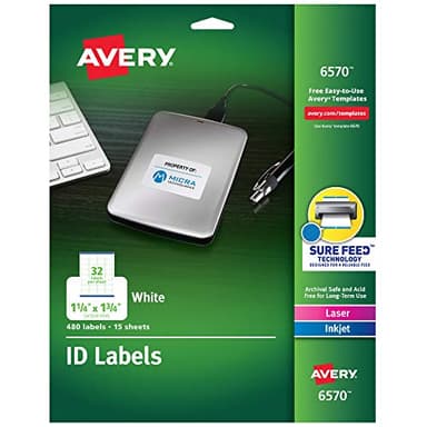 Avery ID Labels, Sure Feed Technology, Permanent Adhesive, 1.25" x 1.75", 480 Labels (6570)