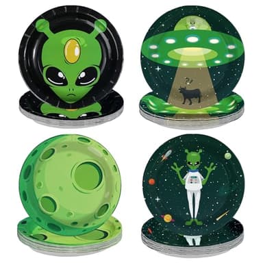 LADVCORP 60Pcs Alien Paper Plates 7" Outer Space Universe Disposable Plates