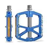 K PEDC Mountain Bike Pedals MTB Pedals,Bicycle Pedals with Reflectors,3 Sealed Bearings Aluminum Alloy Bike Pedals Wide Platform Pedals 9/16" BMX Road Bike Pedal (Blue)