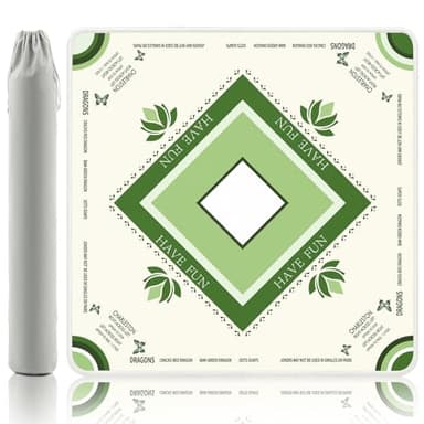 Gedgan Mahjong Mat with Lotus & Butterfly Artwork - 32.4x32.4 Inch Hand-Painted Style Rubber Mat, Waterproof Surface, Anti-Slip Foldable Design for Asian-Themed Game Nights (Creamy whiten)