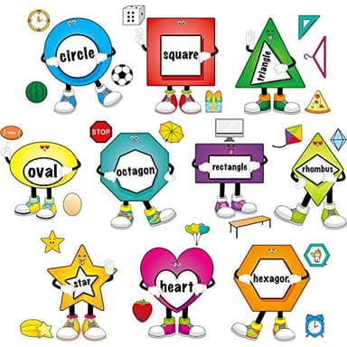 Outus 32 Pcs Shapes Bulletin Board Set for Classroom, Shapes Classroom Boarders Posters Cutouts with 80pcs Adhesive Glue Point Dots for Toddler Preschool Learning Decorations(Bright Color)