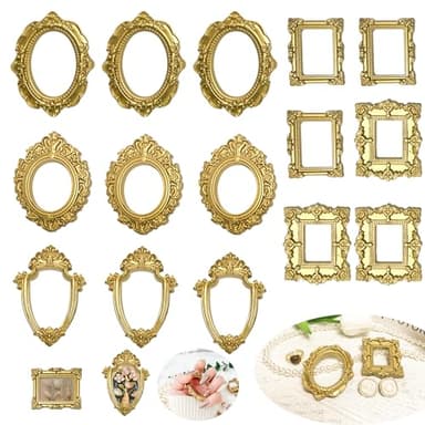 15PCS Vintage Resin Picture Frame - Mini Photo Frame Tiny Antique Frames Small Picture Frame Oval Rectangle Wall Hanging for DIY Jewelry Display Photography Mobile Phone Photo Party Hotel Decor
