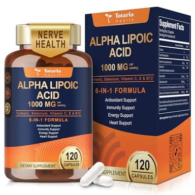Totaria Alpha Lipoic Acid 1000mg - ALA Supplement Antioxidant for Neuropathy Support Nerve Health, Liver Detox, Antioxidant, Metabolism and Cell Energy, Anti-Aging - Non-GMO, Gluten Free, Vegan Safe