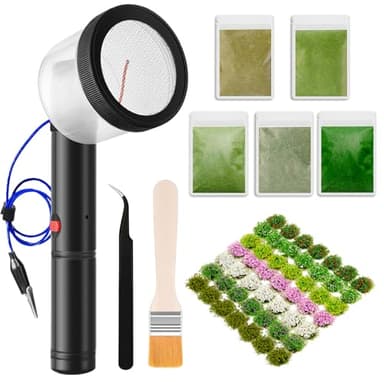 Warmtree Static Grass Flocking Applicator Kit with Anti-Slip Handle and 5 x 30g Colors Grass, 49 Pcs Miniature Colorful Flower, Diorama Supplies for DIY Scenic Terrain Model Kit Miniatures Landscape