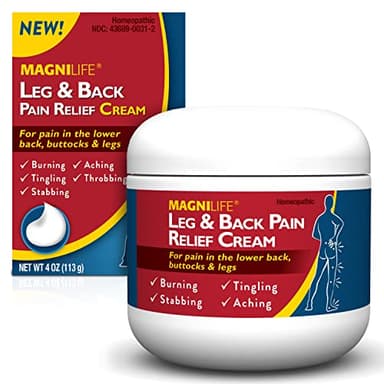 MagniLife Leg & Back Pain Relief Cream (4 oz), Topical Support for Leg Pain & Lower Back Discomfort, Fast Absorbing, No Residue, Mild Scent, Massage-in Formula