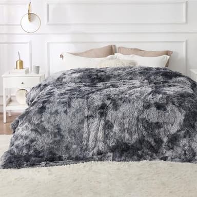 Bedsure GentleSoft Fluffy King Size Blanket for Bed, Faux Fur Fuzzy Minky Couture Warm Blanket for Winter, Thick Plush Sherpa Fleece Oversized Winter Bedding Cozy Gifts for Room, 108x90, Tie Dye Grey