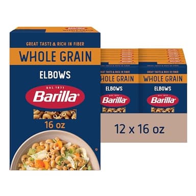 Barilla Whole Grain Pasta Elbows, 16 oz. Box (Pack of 12) - Non-GMO, Made With 100% Whole Grain Durum Wheat - Great Source of Fiber