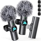 Leettus 2pcs Lavalier Wireless Microphone for iPhone 15/Android Video Recording,Mini Microphone for Game Live Streaming,Interviews,YouTube,TikTok,Vlog