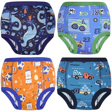 MooMoo Baby Cotton Potty Training Underwear 4 Packs Absorbent Reusable Training Pants for Boys 3T