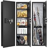 47.3" Tall Fireproof Wall Safes Between the Studs 16" Centers, Large Hidden Flush Wall Safe with 4 Removable Shelf & 6 Key Hooks, 48LB Heavy Duty Gun Safes for Home Rifle and Pistols, Money, Jewelry
