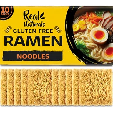 Gluten free ramen noodles (10 packs) gf gluten free noodles vegan healthy brown rice noodle. Low sodium ramen plain noodle no seasoning. Gluten-free pasta Japanese food yakisoba lo mein. Real Naturals