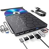 External CD/DVD Drive for Laptop, DVD Player for Laptop, 8 in 1 USB 3.0 Ultra-Slim Portable, CD Burner External Disk Drive Optical Compatible with Desktop Mac,Windows 11/10/8/7 Linux