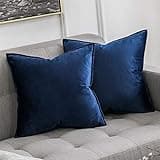 MIULEE Pack of 2 Navy Blue Decorative Velvet Throw Pillow Cover Soft Pillow Cover Soild Square Cushion Case for Sofa Bedroom Car 18x 18 Inch 45x 45cm
