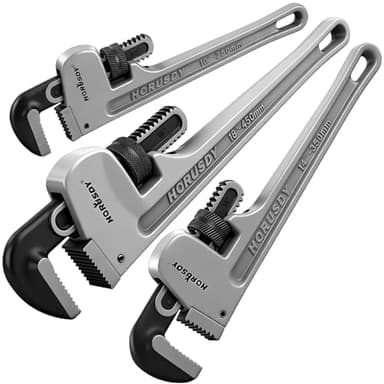 HORUSDY 3 - Piece Aluminum Pipe Wrench Set 10", 14", 18" | Ultra-Light Durable Adjustable Pipe Wrenches for Plumbing, HVAC, Farm, DIY | Heavy Duty Drop Forged Secure Locking Tool Kit