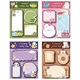 4 Pack Cute Sticky Notes Cartoon Animal Sticky Memo Pads Kawaii Small Self-Stick Memo Note Pad Office School Supplies (Cartoon-1)