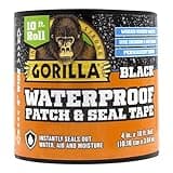 Gorilla Waterproof Patch & Seal Tape, Black Tape, 4" x 10' (Pack of 1) - Permanent Weather Resistant Seal for Leaks and Repairs