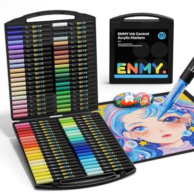 ENMY 80 Colors Acrylic Paint Markers, Direct Liquid Acrylic Paint Marker Pen, Fabric Markers for Textile, Canvas, Rock, Glass, Wood, Paper, DIY, Acrylic Coloring Pens for DIY Craft Supplies