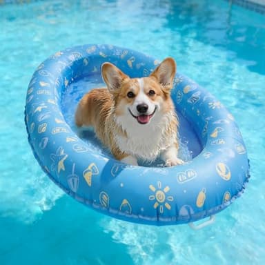 BurgeonNest Dog Pool Float Raft, 48"x27" Dog Raft for Small Medium Dogs up to 55 lbs, 2-in-1 Dry & Cooling Mode with Adjustable Drain Hole, Tear-Resistant Fabric & Sturdy Handle for Pool Lake River