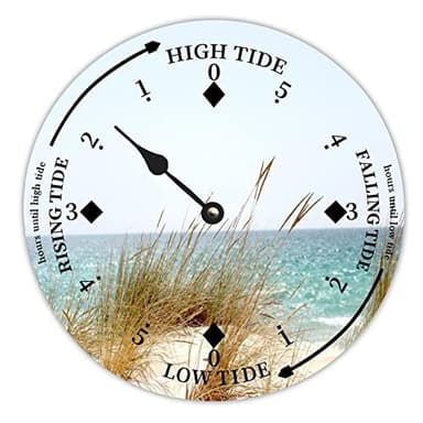Cheyan Ocean Wave Seaside Coast Scenery Farmhouse Wood Tidal Clock Nautical Moon East Coast Ocean Time High and Low Tide Wooden Clock Decoration for Beach House Home Sailing Gifts for Fisherman 10"
