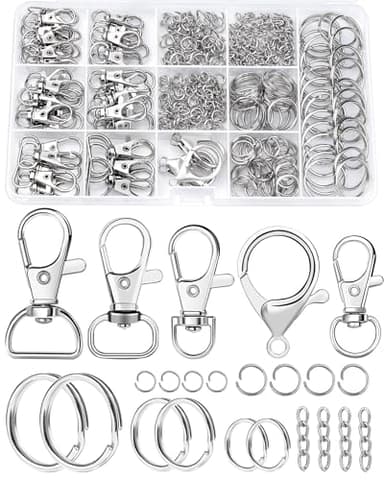 325PCS FIVEIZERO Keychain Making Kit - Keychain Clip with Key Ring, Lobster Claw Clasp, Swivel Snap Hook, Jumprings & Extender Chain for Crafts, DIY Projects & Purse Making Supplies