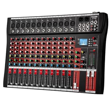 FULUODE 12 Channel Mixer Audio Console, CT-120S Professional Music Mixer DJ Mixing Board with Reverb Bluetooth MP3 Player 48V Phantom Power Supply USB Recording for Studio Karaoke Live Performance