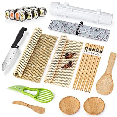 Luney Sushi Making Kit, All in One Sushi Roller Set Maker Kit with Bamboo Rolling Mat, Bazooka, Chopsticks Holders, Rice Paddle, Avocado Slicer for Beginners, Adults, Family, Friends, Home