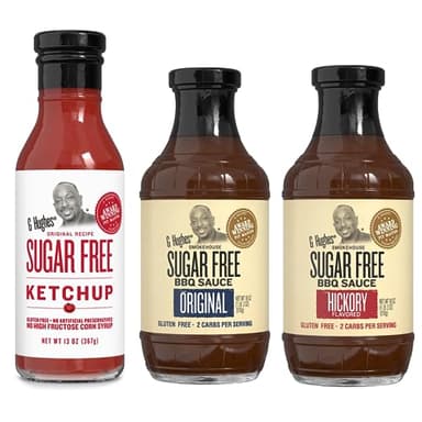 G Hughes Sugar Free, BBQ Sauces & Ketchup Bundle - Original Sugar Free BBQ Sauce - 18 Oz, Hickory BBQ Suace - 18 Oz, Sugar Free Ketchup - 13 Oz - Ketchup, Low Calorie Barbecue Sauce (3 Pack)