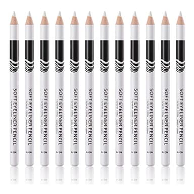Go Ho 12 PCS White Eyebrow Eyeliner Pencils,White Eyeshadow Makeup Pen,Sweatproof Eye Highlighter Makeup Pencil,Long-lasting Nice Color Eye Brow Gel Pen,Brow Tint Sticks