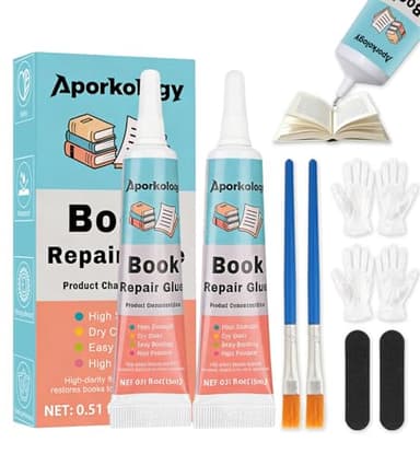 Aporkology Book Binding Repair Glue, Multi-Purpose Paper Craft Glue, Quick Dry Dries Clear Flexible, Ideal for Book Repair & Binding, Paper Crafts Collages Framing Scrapbook, 15ml*2