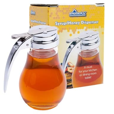 EHOMEA2Z Commercial-Grade Tempered Glass Honey Dispenser, 14 Ounce Honey Jar with Metal Top, Kitchen Essential Honey Jars, Convenient Honey Container, Leak-Proof Glass Honey Dispenser (1, 14 Oz)