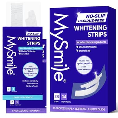 MySmile Teeth Whitening Strips, Hydroxyapatite-Infuse White Strips, Non-Sensitive Tooth Whitener with Soothing Natural Ingredients, Enamel-Safe, Residue-Free, Non-Slip (28 Count)