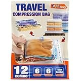 HIBAG 12 Compression Bags for Travel, Travel Essentials Compression Bags, Vacuum Packing Space Saver Zipper Bags for Cruise Travel Accessories (12-Travel)