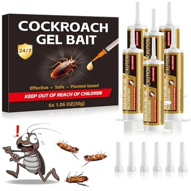 Cockroach Gel Bait- 6 Tubes x 30gms, Easy-to-Use Insect Repellent for Indoor and Outdoor Use, Powerful Roach Repellent Bait Trap Infestation Solution