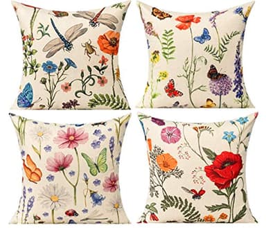All Smiles Outdoor Patio Throw Pillow Covers 18x18 Set of 4 Spring Summer Garden Flowers Farmhouse Décor Outside Furniture Bench Chair Decorative Cushion Cases for Swing Deep Seat Bed Couch Sofa