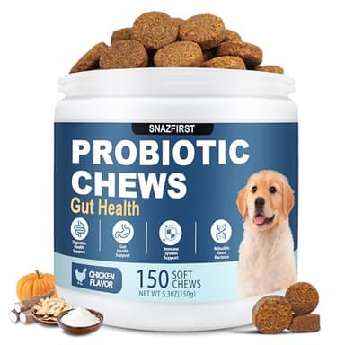 SnazFirst Probiotics for Dogs, Dog Probiotics Chews for Digestive Health & Gut Health, Improve Immune System,Constipation & Diarrhea Relief(Chicken Flavor, 150 Chews)