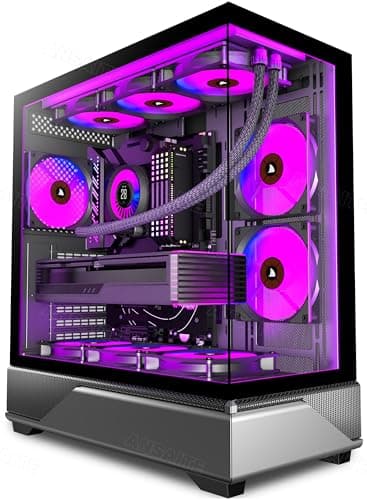 ANSAITE PC CASE 6 PWM ARGB Fans Pre-Installed, Mid-Tower Gaming PC Case, Panoramic Tempered Glass Computer Case with Type-C,360mm Radiator Support,Black,G8